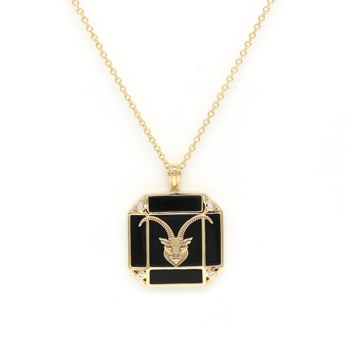 14K Gold Onyx & Diamond Capricorn Horoscope Square Pendant Necklace Pendant ALP-226Y-CAP.ON  - Abtin & Co.