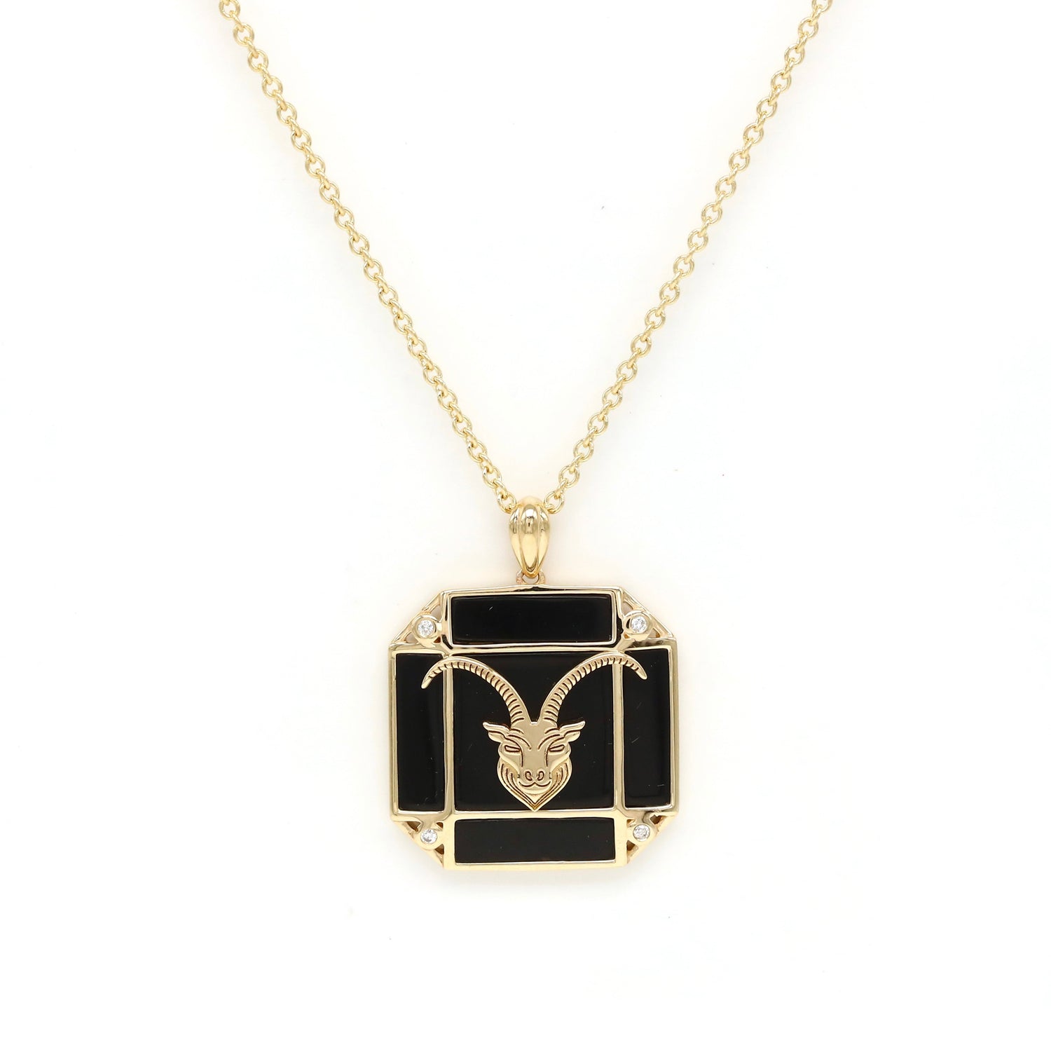 14K Gold Onyx & Diamond Capricorn Horoscope Square Pendant Necklace Pendant ALP-226Y-CAP.ON  - Abtin & Co.