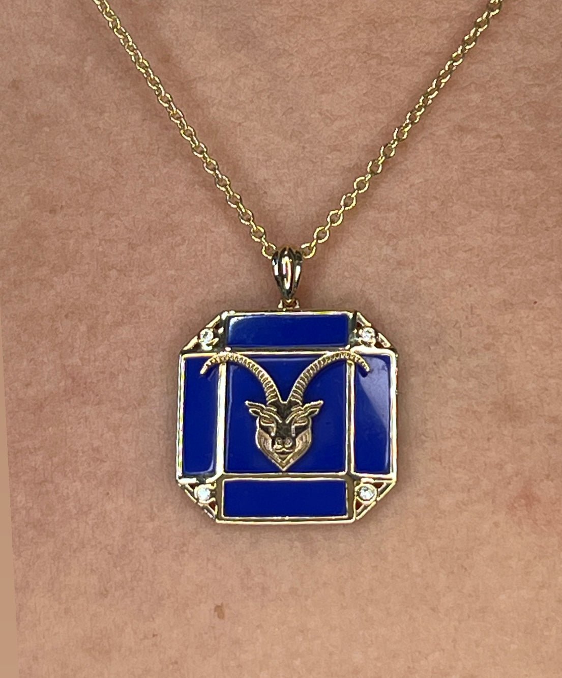 14K Gold Onyx & Diamond Capricorn Horoscope Square Pendant Necklace Pendant ALP-226Y-CAP.ON  - Abtin & Co.
