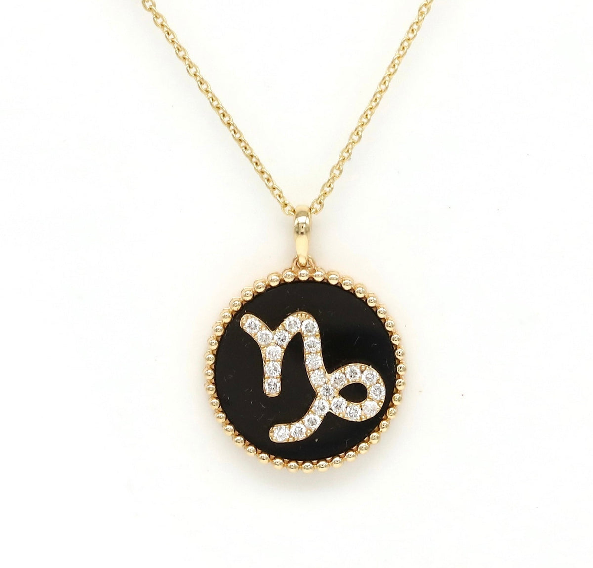 14K Gold Onyx & Diamond Capricorn Zodiac Medallion Medallion ALP-227Y-CAP.ON  - Abtin & Co.