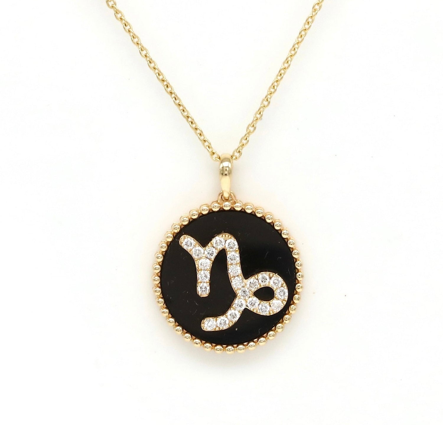 14K Gold Onyx & Diamond Capricorn Zodiac Medallion Medallion ALP-227Y-CAP.ON  - Abtin & Co.