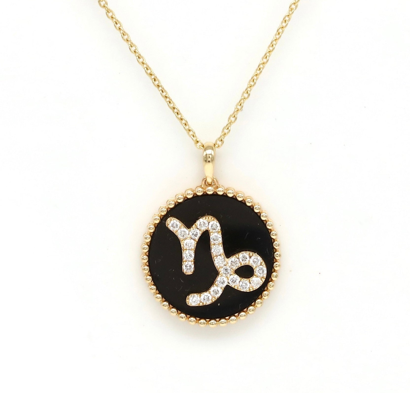 14K Gold Onyx & Diamond Capricorn Zodiac Medallion Medallion ALP-227Y-CAP.ON  - Abtin & Co.
