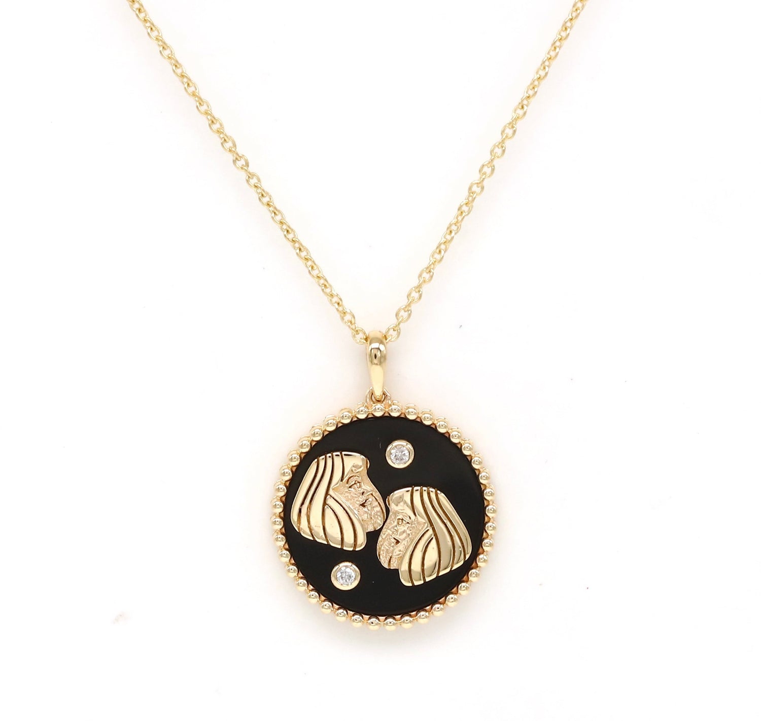 14K Gold Onyx & Diamond Gemini Horoscope Medallion Medallion ALP-225Y-GEM.ON  - Abtin & Co.