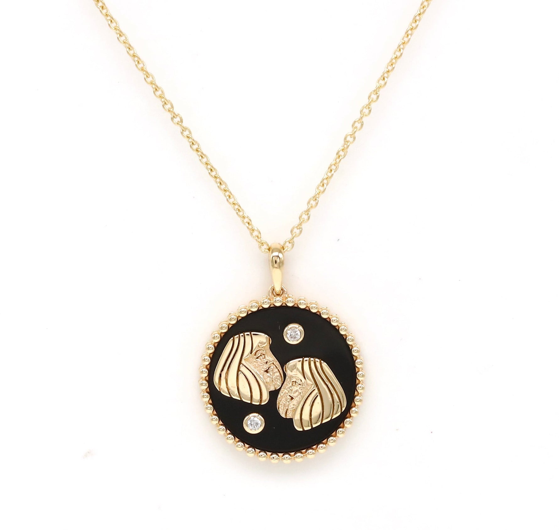 14K Gold Onyx & Diamond Gemini Horoscope Medallion Medallion ALP-225Y-GEM.ON  - Abtin & Co.