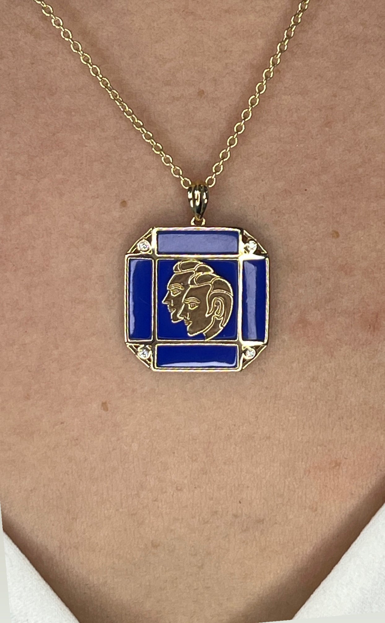 14K Gold Onyx & Diamond Gemini Horoscope Square Pendant Necklace Pendant ALP-226Y-GEM.ON  - Abtin & Co.