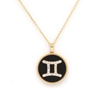 14K Gold Onyx & Diamond Gemini Zodiac Medallion Medallion   - Abtin & Co.