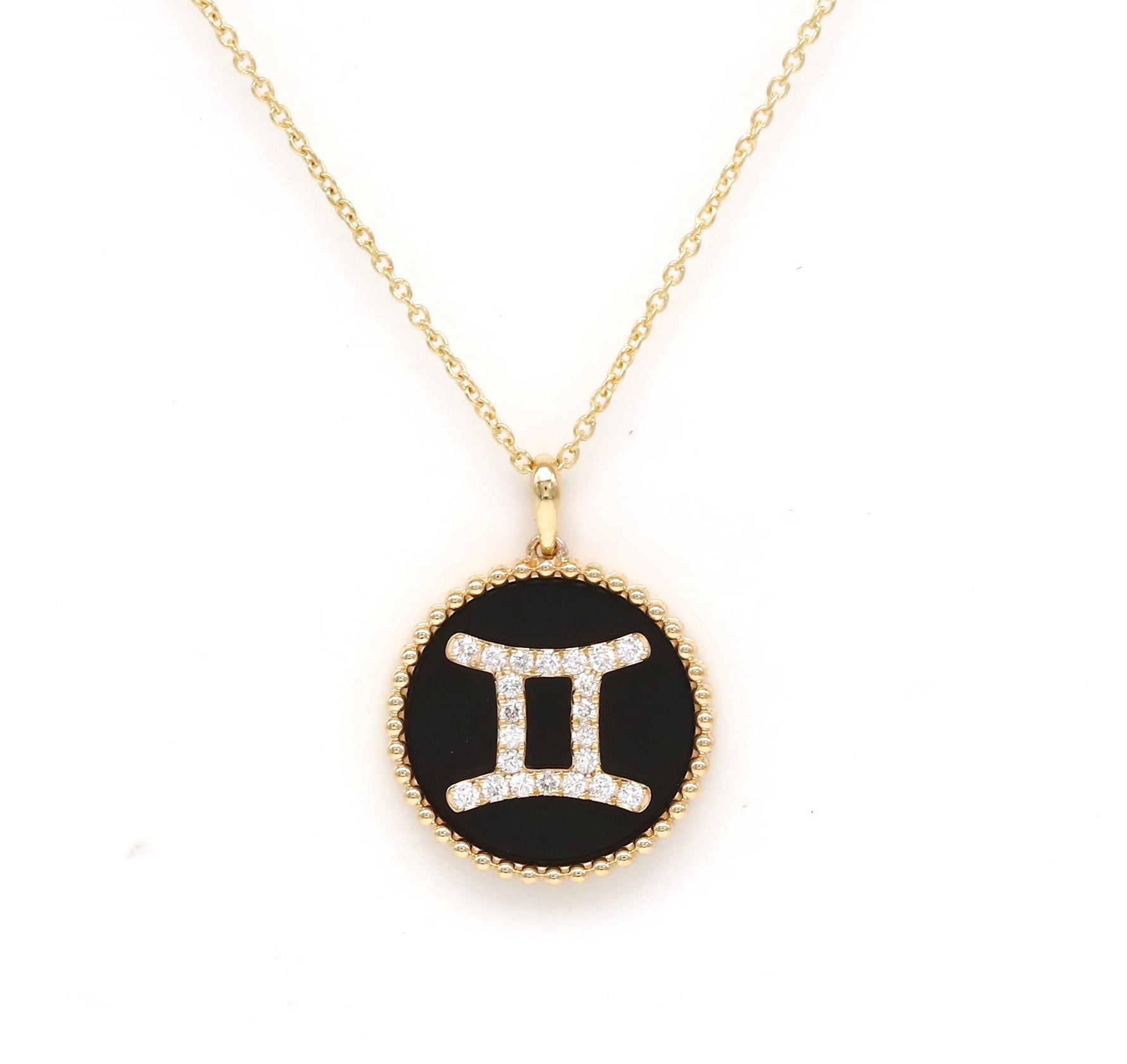 14K Gold Onyx & Diamond Gemini Zodiac Medallion Medallion   - Abtin & Co.