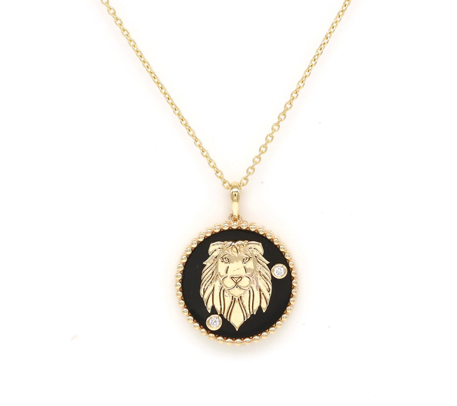 14K Gold Onyx & Diamond Leo Horoscope Medallion Medallion   - Abtin & Co.