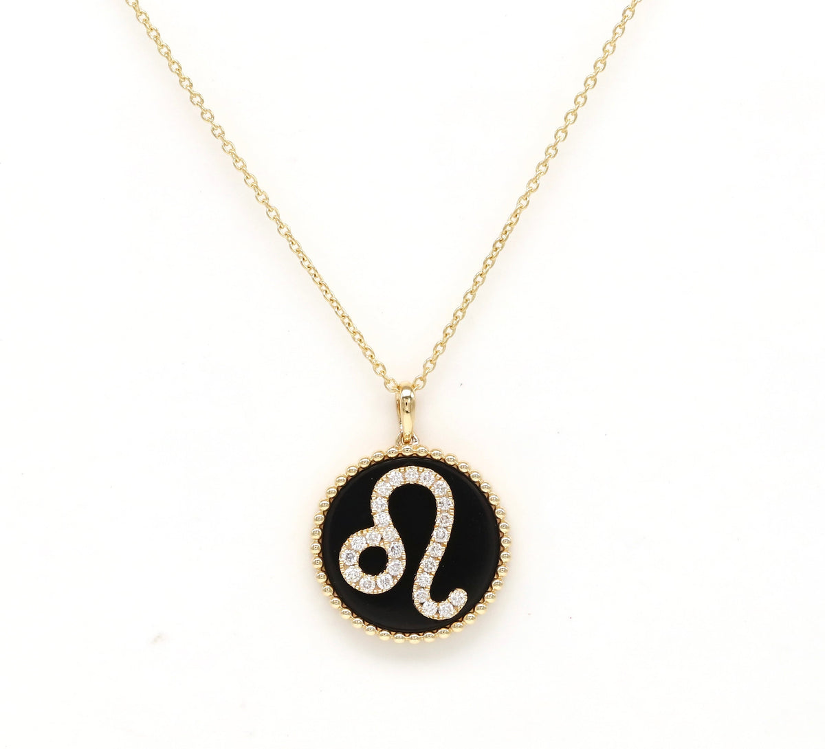 14K Gold Onyx & Diamond Leo Zodiac Medallion Medallion   - Abtin & Co.