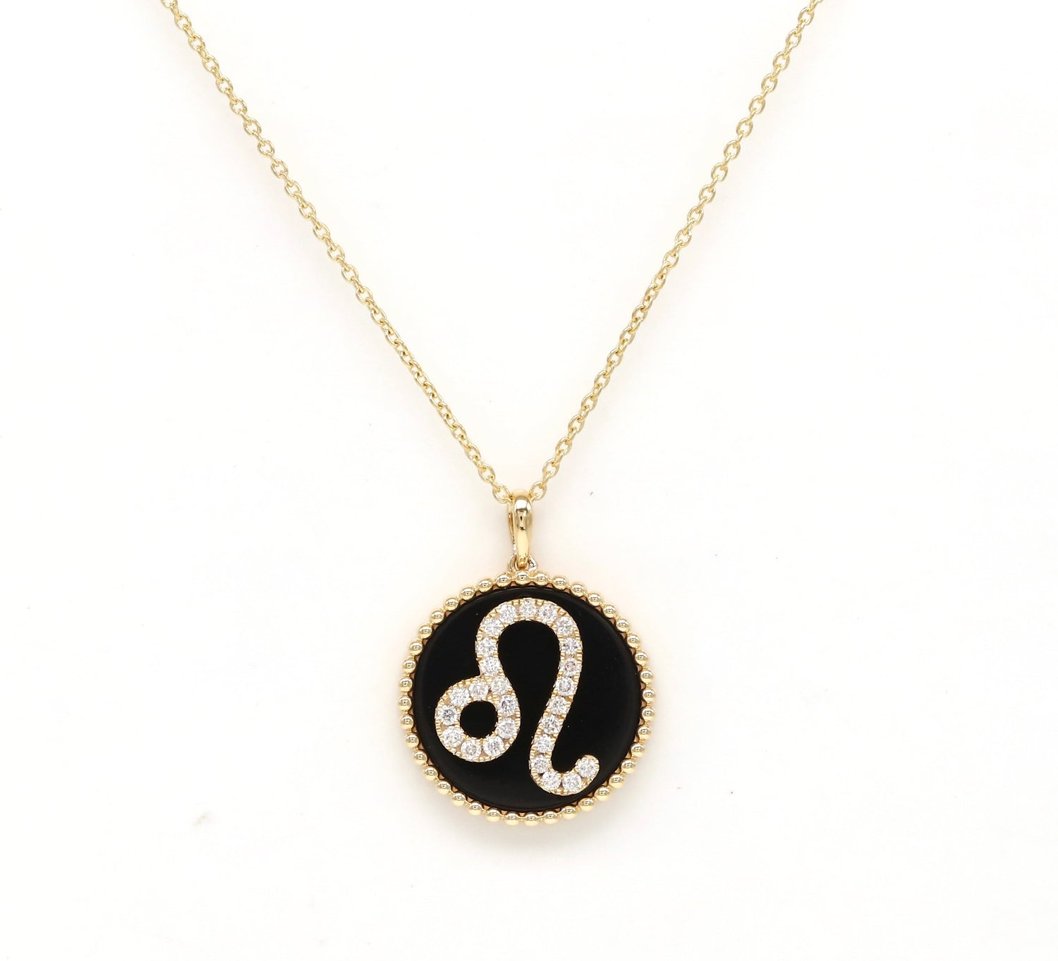 14K Gold Onyx & Diamond Leo Zodiac Medallion Medallion   - Abtin & Co.