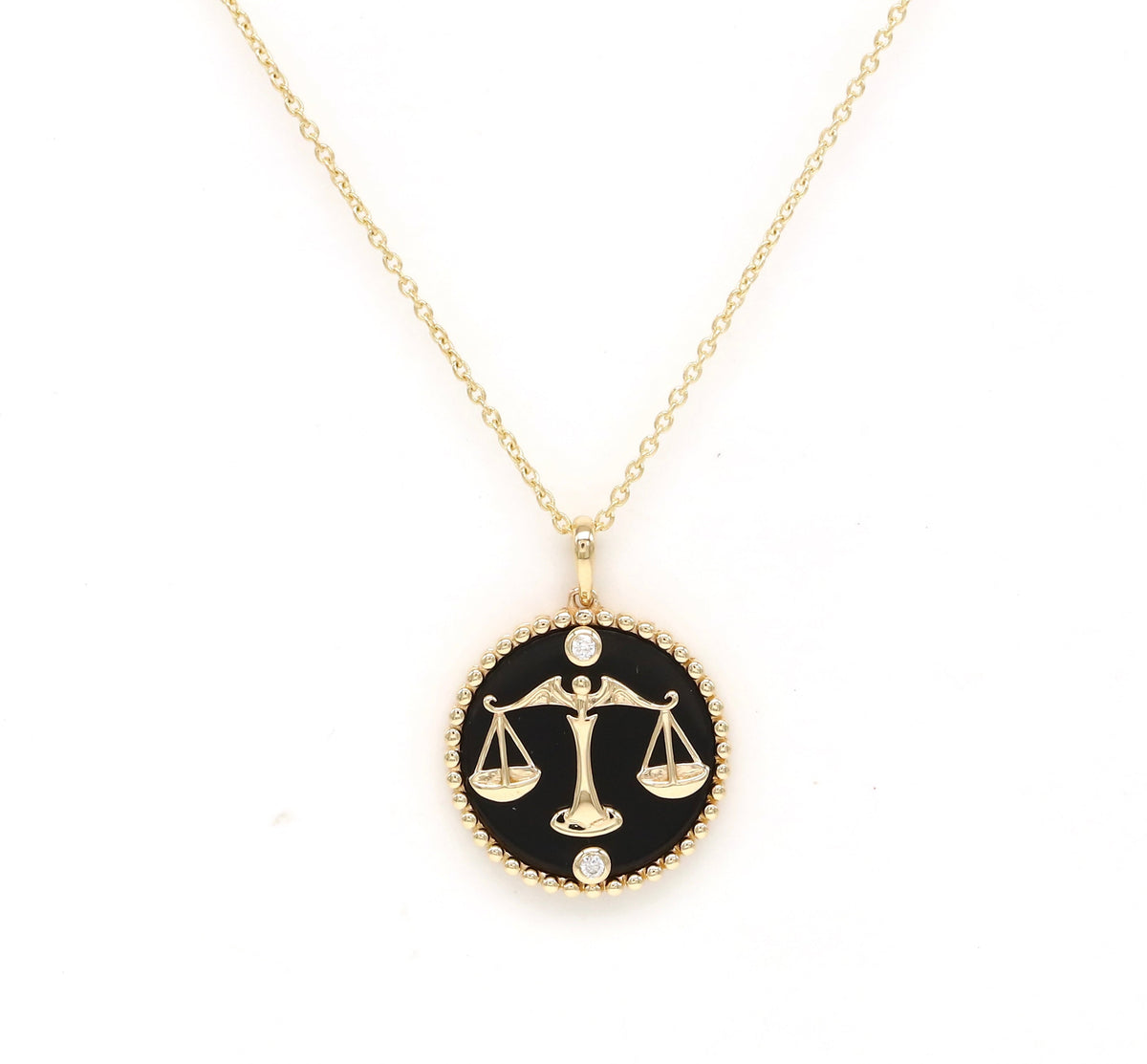 14K Gold Onyx & Diamond Libra Horoscope Medallion Medallion ALP-225Y-LIB.ON  - Abtin & Co.