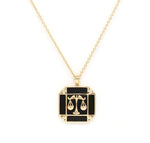 14K Gold Onyx & Diamond Libra Horoscope Square Pendant Necklace Pendant ALP-226Y-LIB.ON  - Abtin & Co.