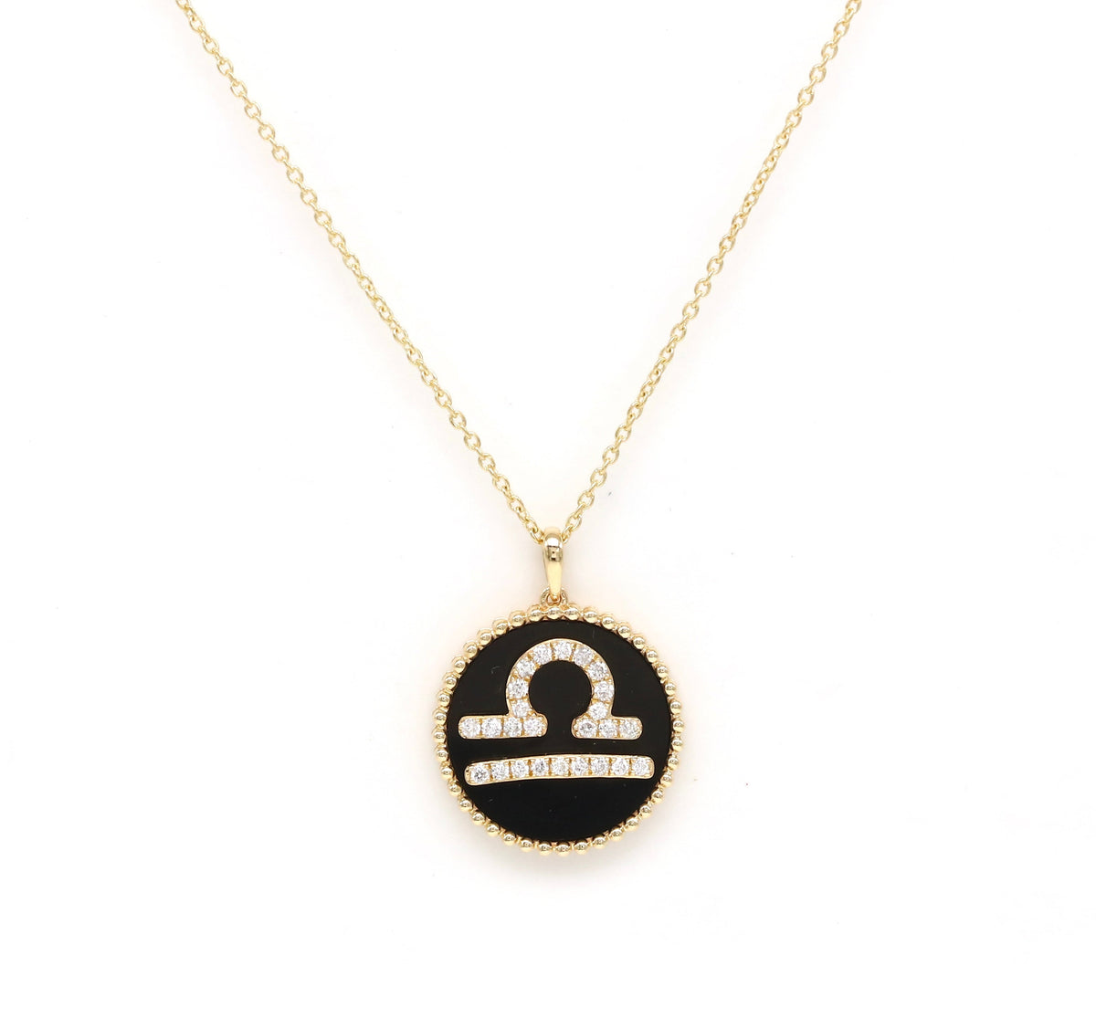 14K Gold Onyx & Diamond Libra Zodiac Medallion Medallion   - Abtin & Co.