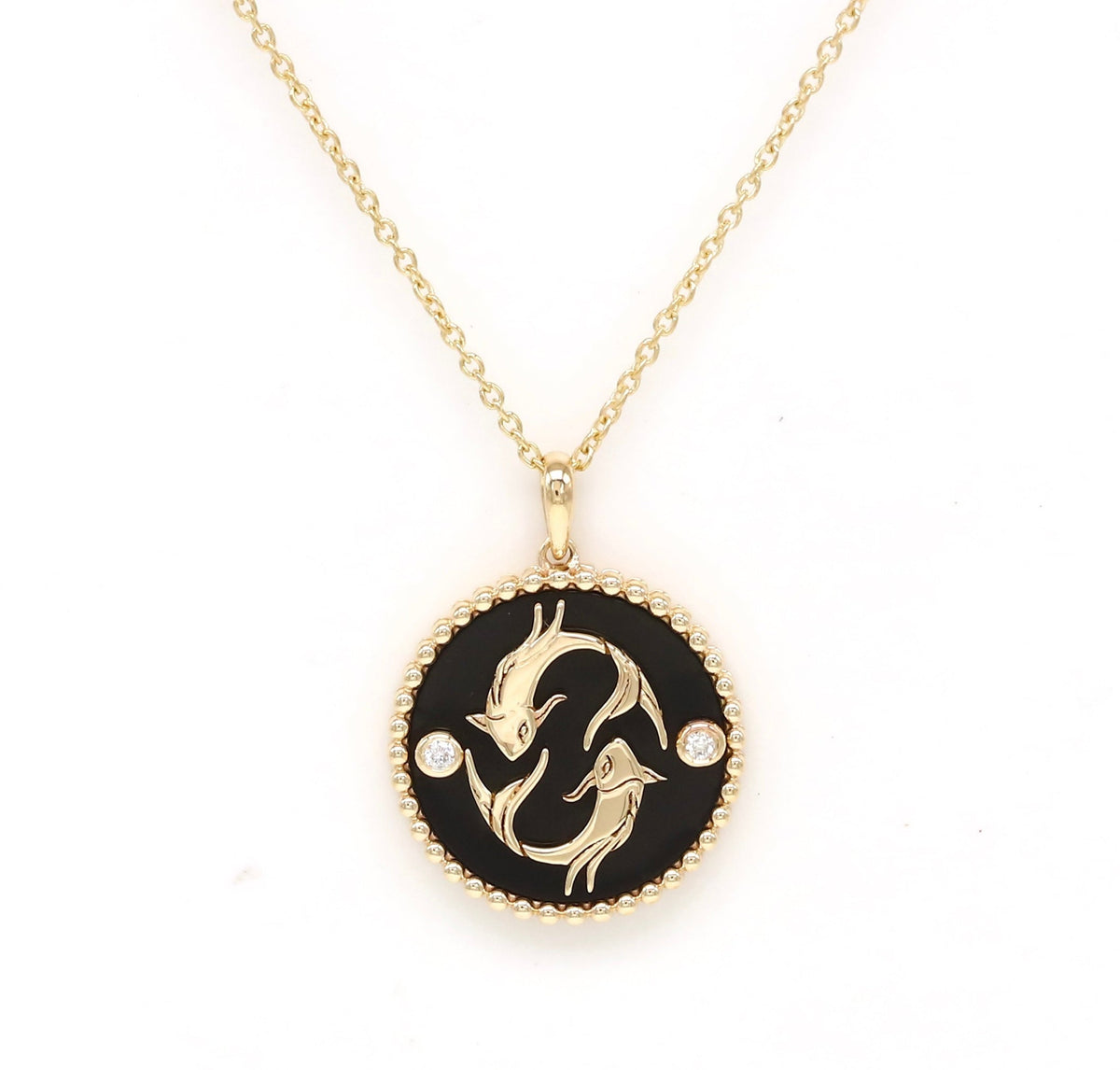 14K Gold Onyx & Diamond Pisces Horoscope Medallion Medallion ALP-225Y-PIS.ON  - Abtin & Co.