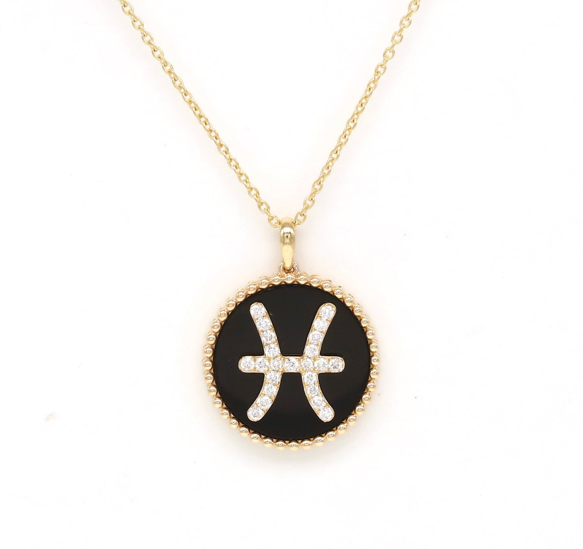 14K Gold Onyx & Diamond Pisces Zodiac Medallion Medallion   - Abtin & Co.