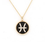 14K Gold Onyx & Diamond Pisces Zodiac Medallion Medallion   - Abtin & Co.