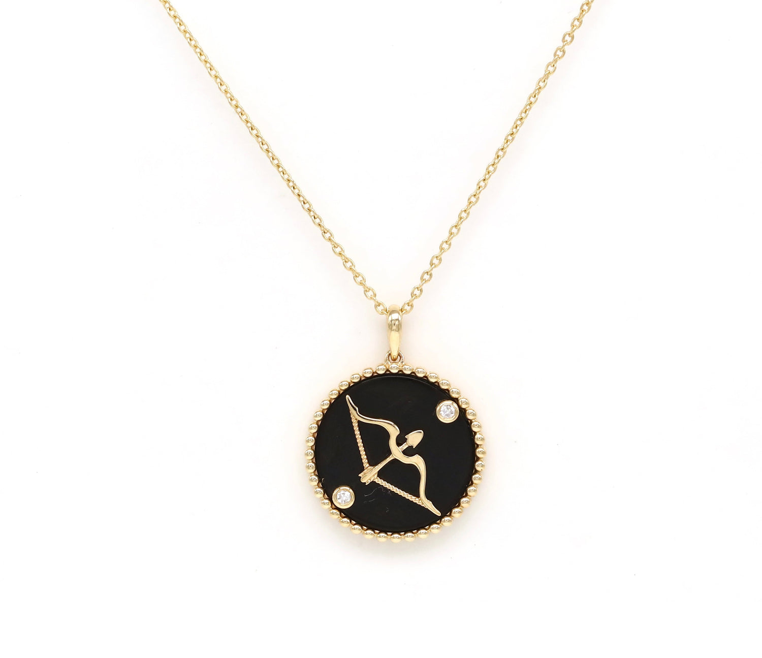 14K Gold Onyx & Diamond Sagittarius Horoscope Medallion Medallion ALP-225Y-SAG.ON  - Abtin & Co.