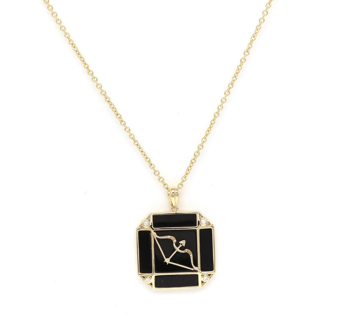 14K Gold Onyx & Diamond Sagittarius Horoscope Square Pendant Necklace Pendant ALP-226Y-SAG.ON  - Abtin & Co.