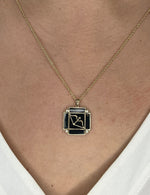 14K Gold Onyx & Diamond Sagittarius Horoscope Square Pendant Necklace Pendant ALP-226Y-SAG.ON  - Abtin & Co.