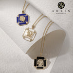 14K Gold Onyx & Diamond Sagittarius Horoscope Square Pendant Necklace Pendant ALP-226Y-SAG.ON  - Abtin & Co.