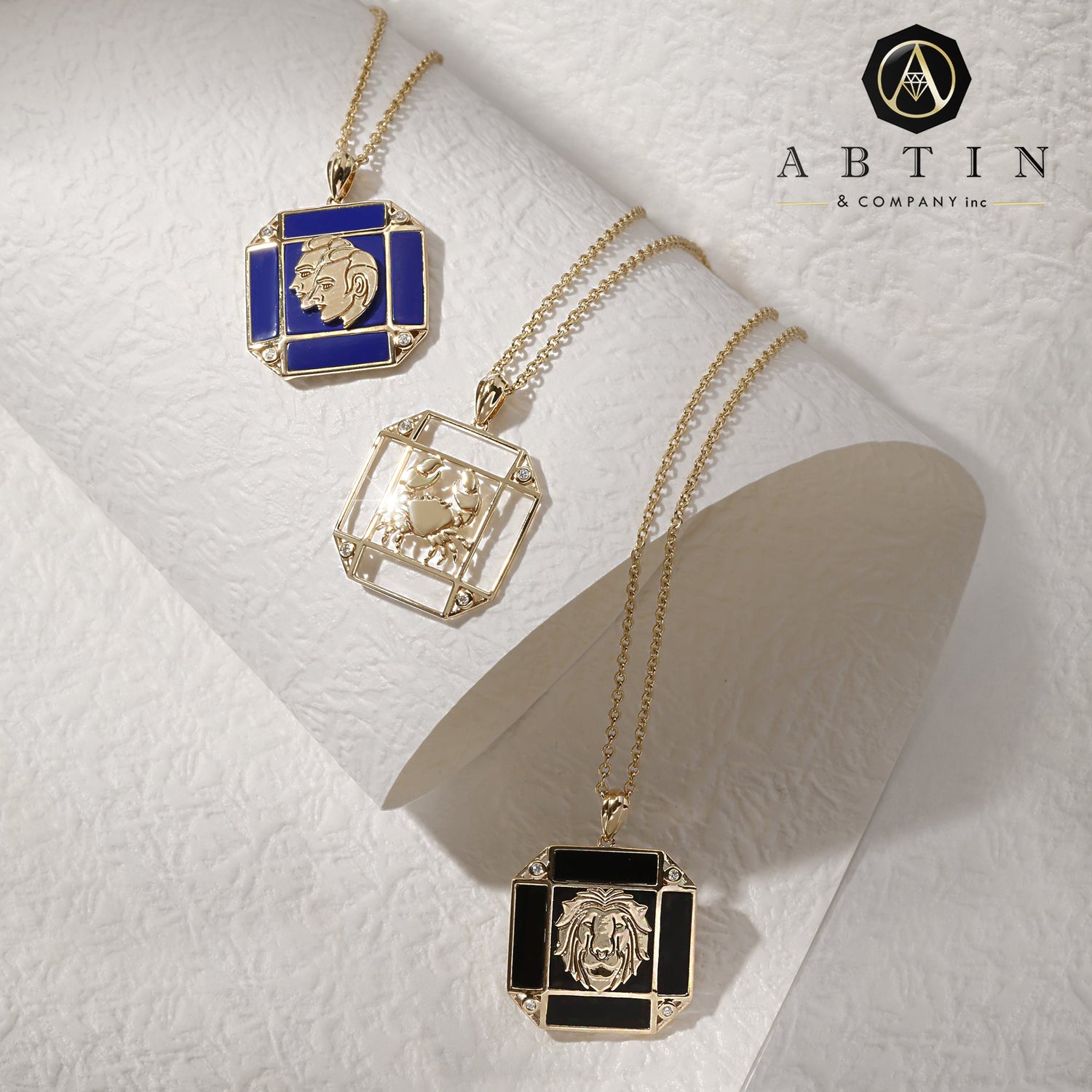 14K Gold Onyx & Diamond Sagittarius Horoscope Square Pendant Necklace Pendant ALP-226Y-SAG.ON  - Abtin & Co.
