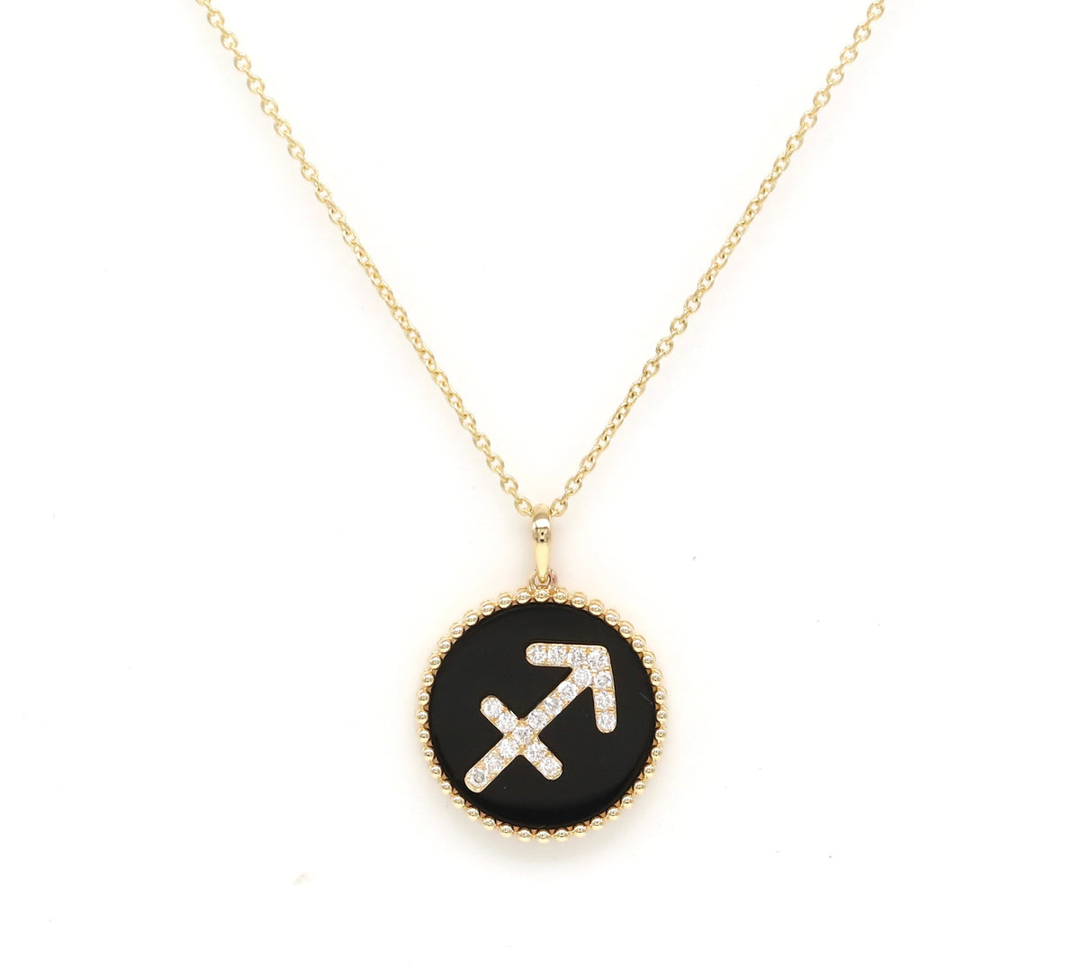 14K Gold Onyx & Diamond Sagittarius Zodiac Medallion Medallion ALP-227Y-SAG.ON  - Abtin & Co.