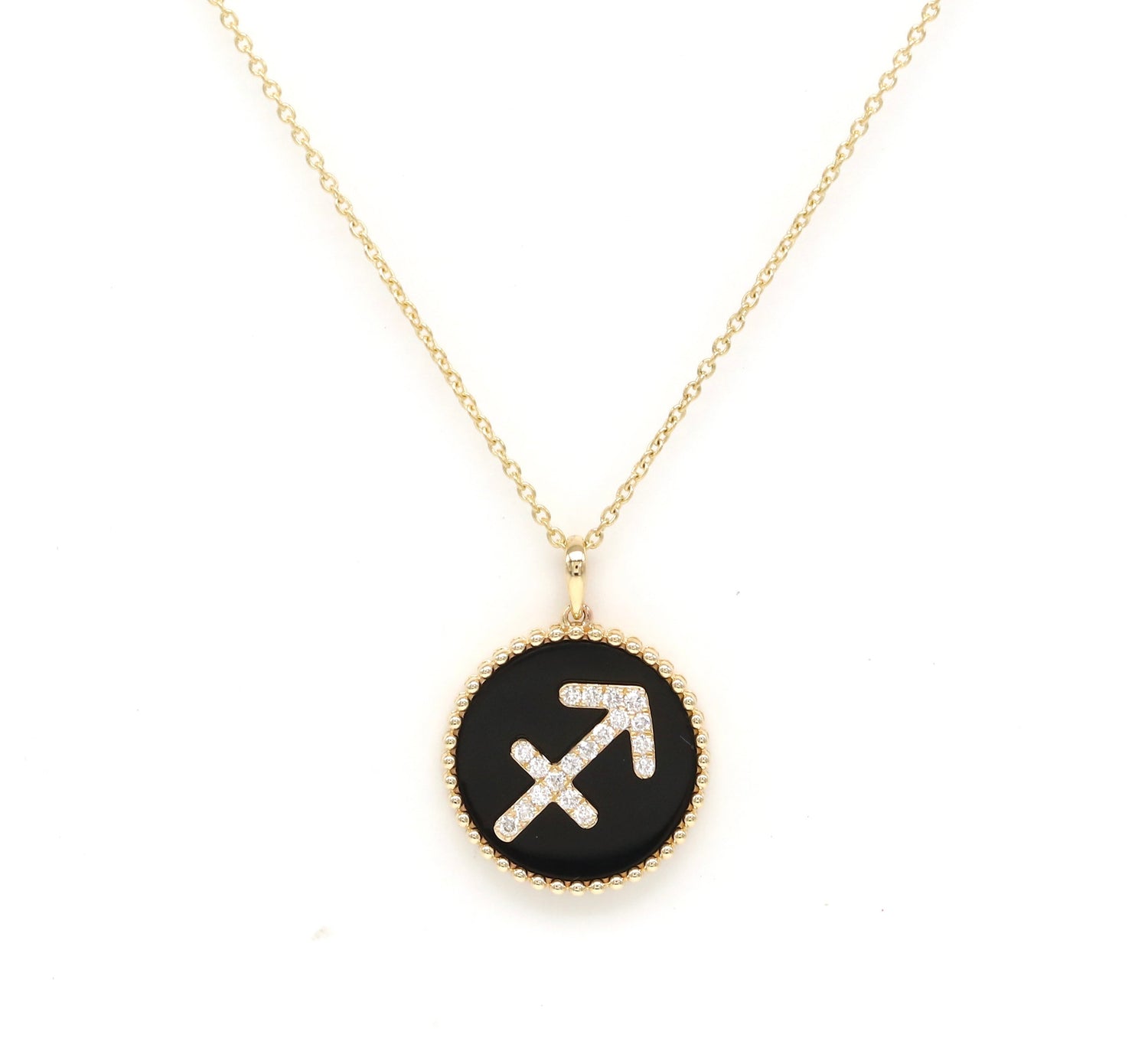 14K Gold Onyx & Diamond Sagittarius Zodiac Medallion Medallion ALP-227Y-SAG.ON  - Abtin & Co.