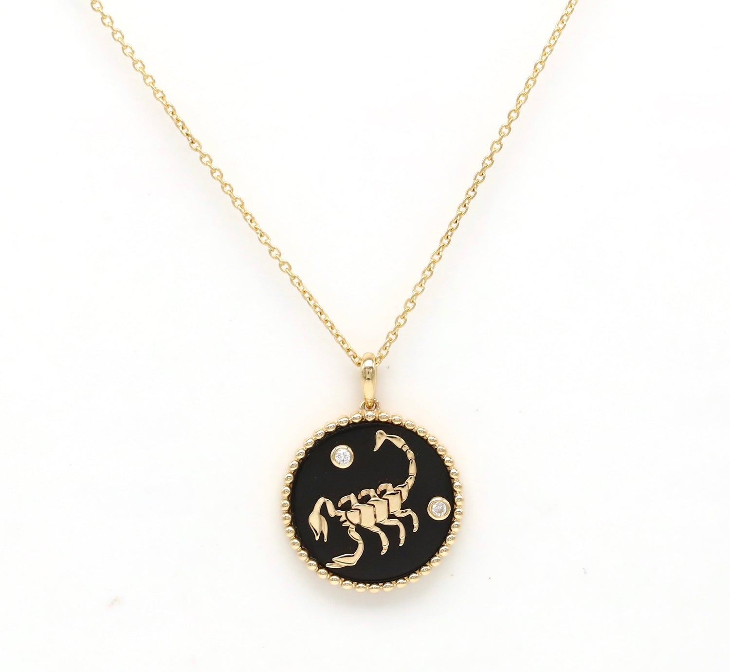 14K Gold Onyx & Diamond Scorpio Horoscope Medallion Medallion ALP-225Y-SCO.ON  - Abtin & Co.