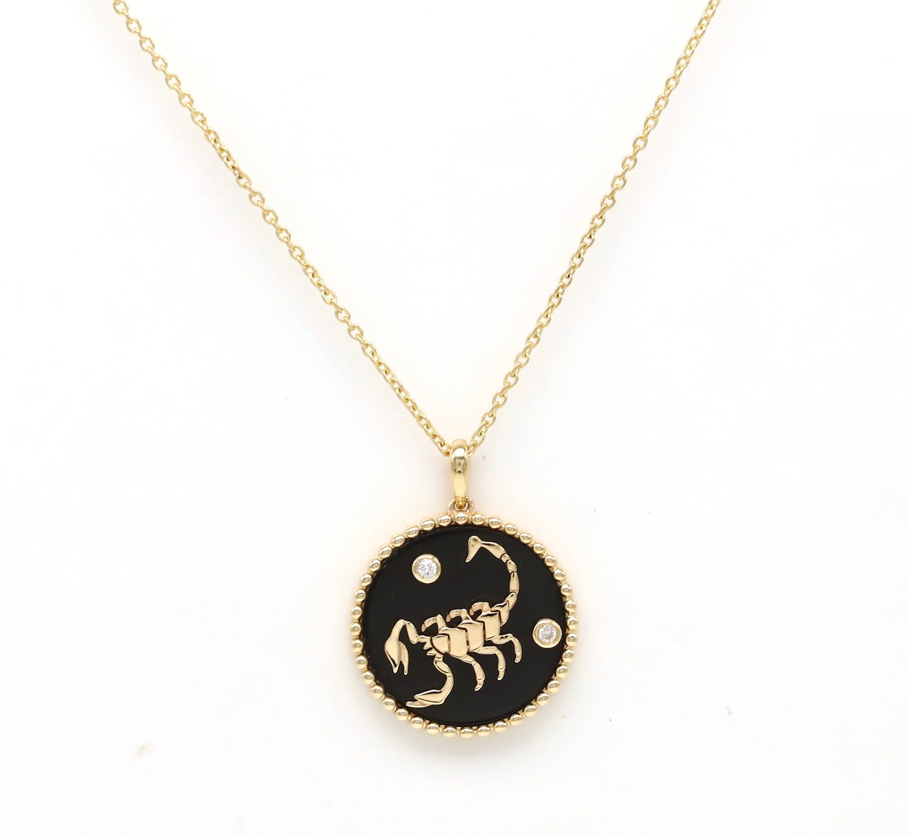 14K Gold Onyx & Diamond Scorpio Horoscope Medallion Medallion ALP-225Y-SCO.ON  - Abtin & Co.