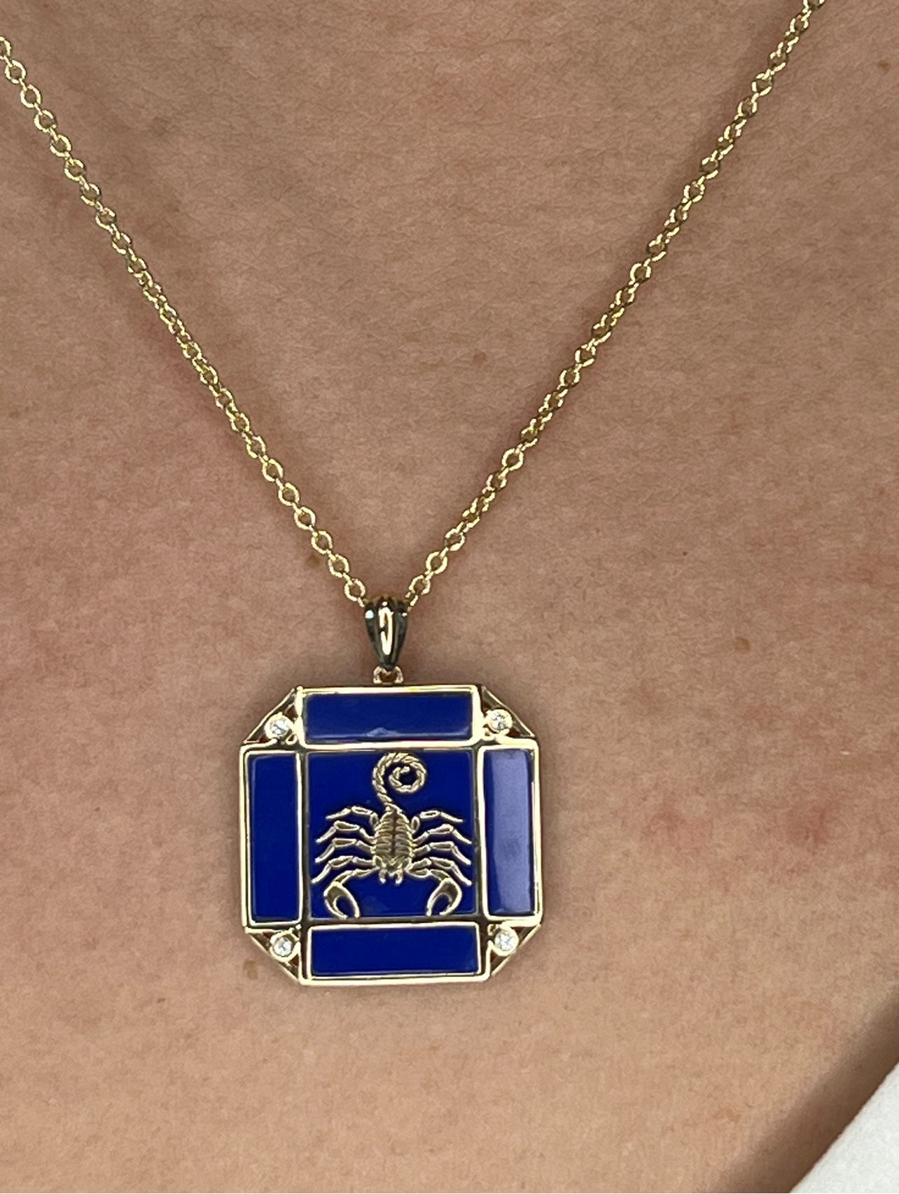 14K Gold Onyx & Diamond Scorpio Horoscope Square Pendant Necklace Pendant ALP-226Y-SCO.ON  - Abtin & Co.