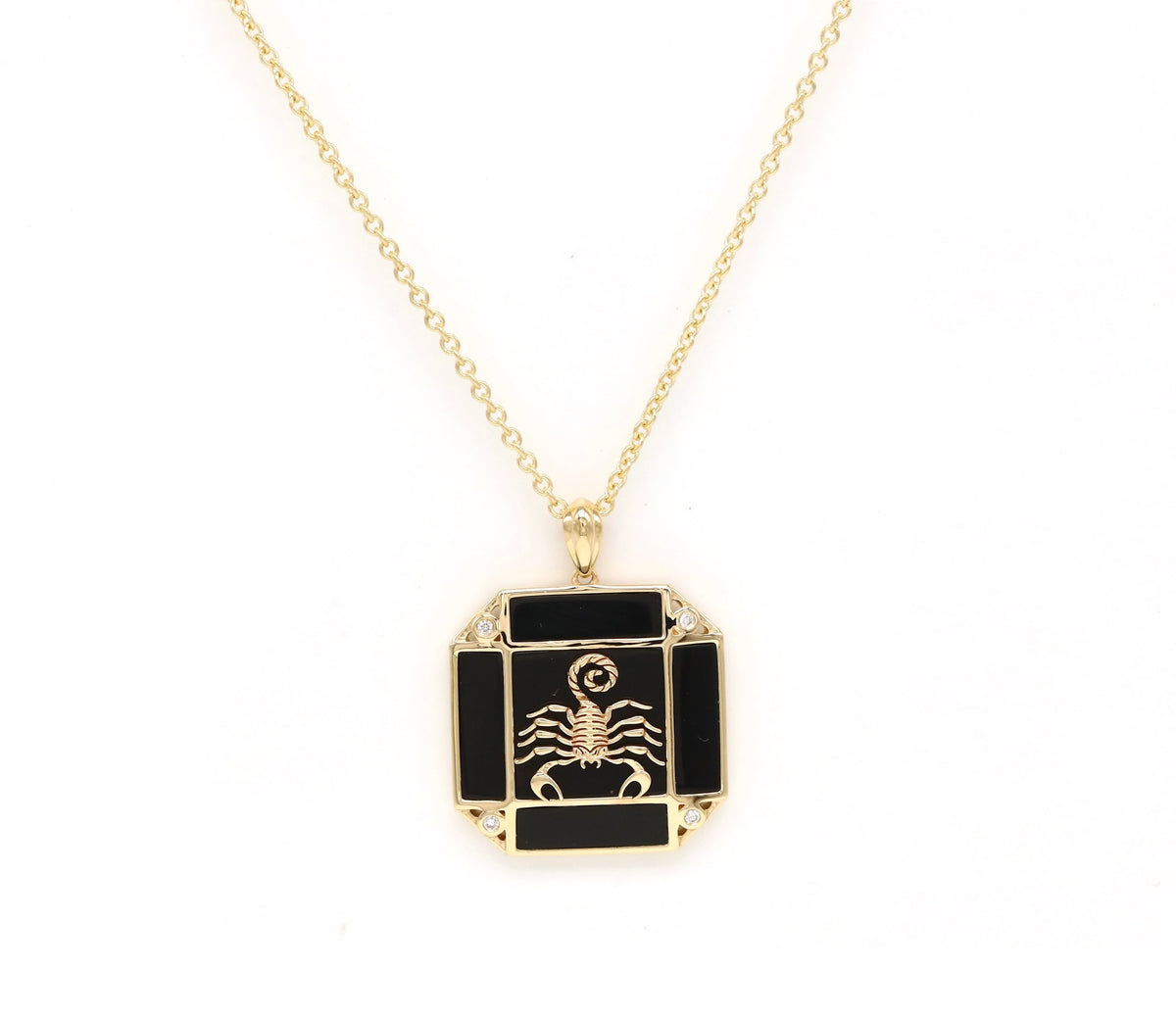 14K Gold Onyx & Diamond Scorpio Horoscope Square Pendant Necklace Pendant ALP-226Y-SCO.ON  - Abtin & Co.