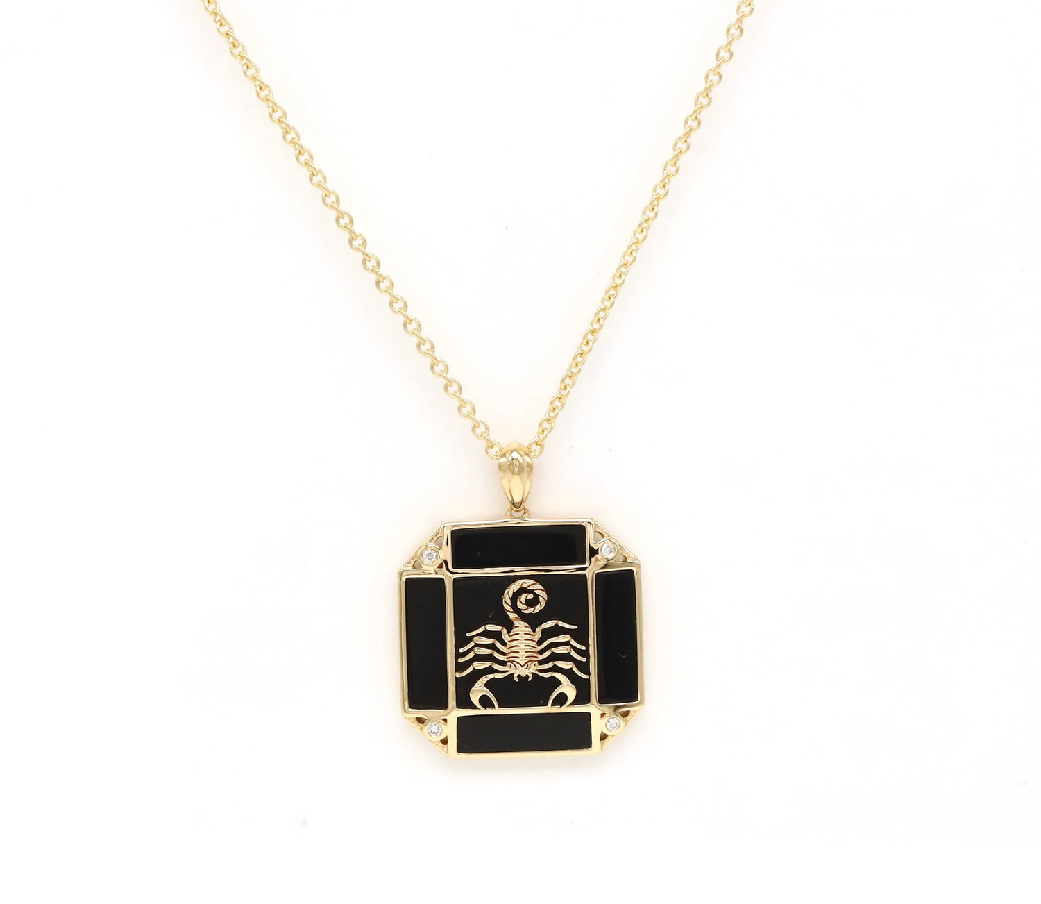 14K Gold Onyx & Diamond Scorpio Horoscope Square Pendant Necklace Pendant ALP-226Y-SCO.ON  - Abtin & Co.