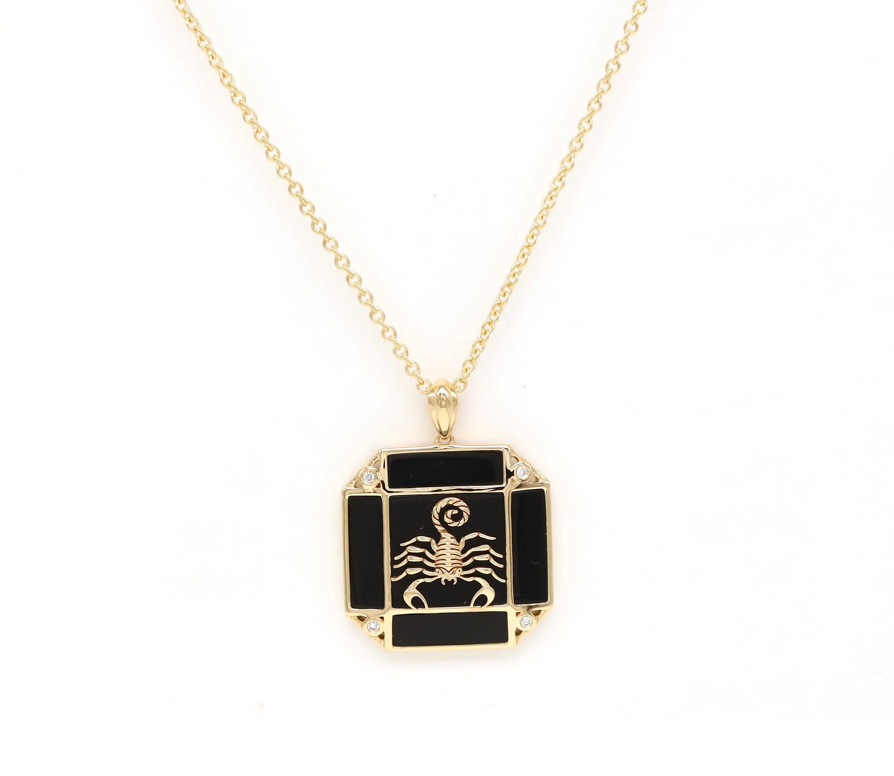 14K Gold Onyx & Diamond Scorpio Horoscope Square Pendant Necklace Pendant ALP-226Y-SCO.ON  - Abtin & Co.