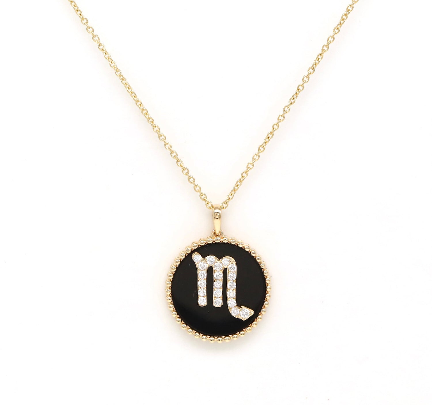 14K Gold Onyx & Diamond Scorpio Zodiac Medallion Medallion ALP-227Y-SCO.ON  - Abtin & Co.