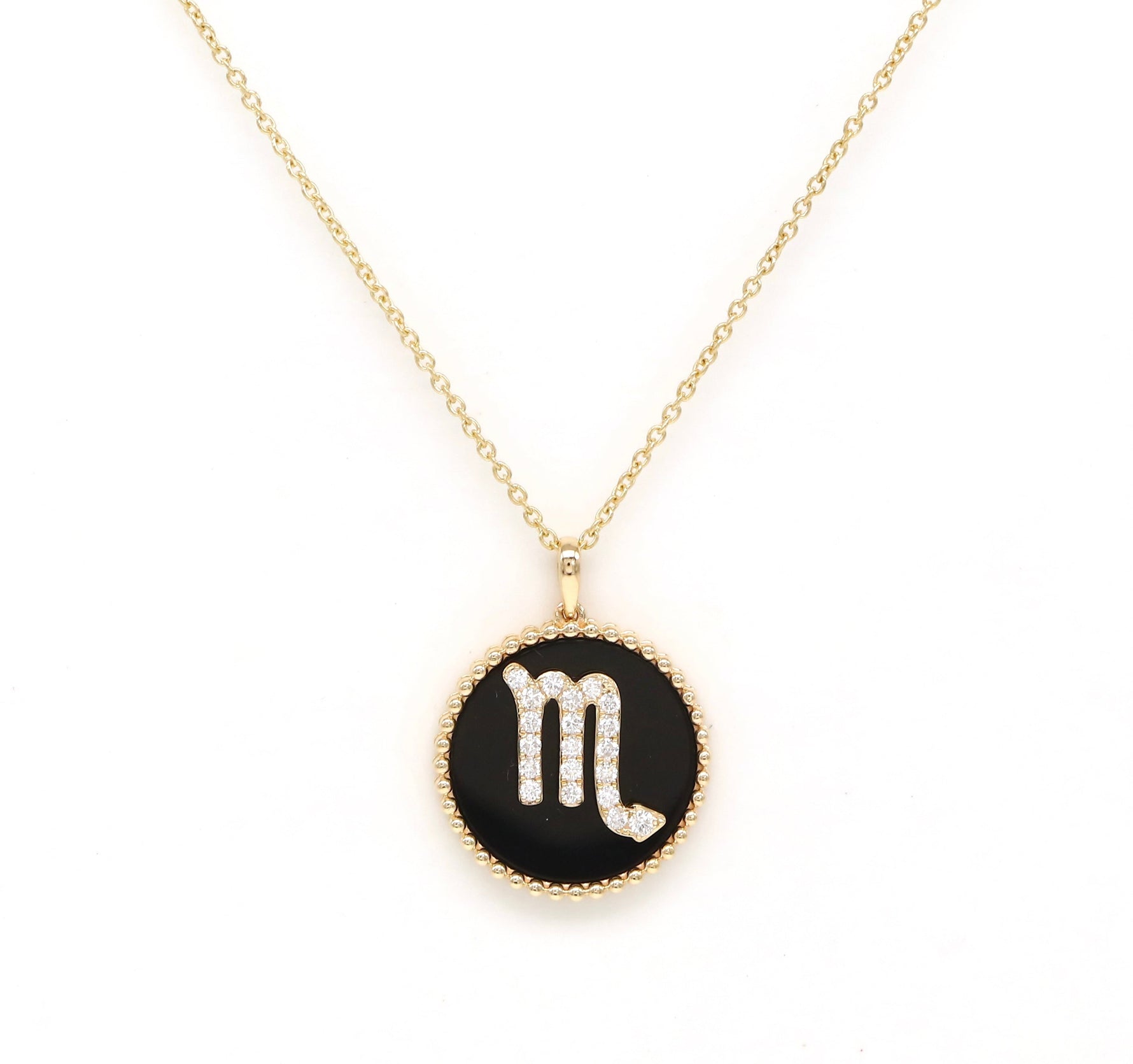 14K Gold Onyx & Diamond Scorpio Zodiac Medallion Medallion ALP-227Y-SCO.ON  - Abtin & Co.