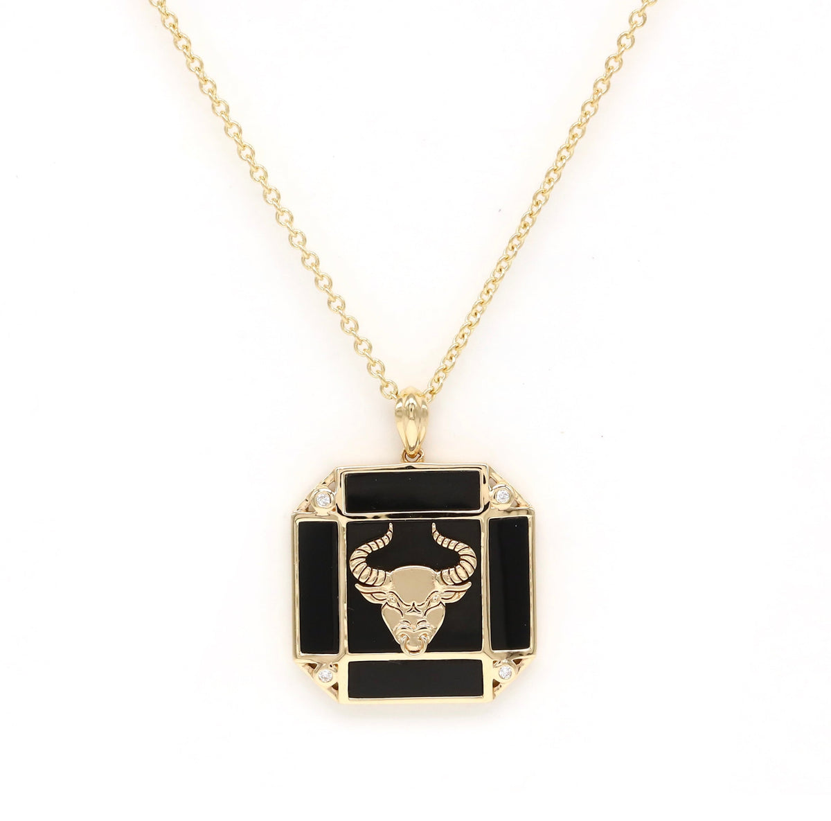 14K Gold Onyx & Diamond Taurus Horoscope Square Pendant Necklace Pendant ALP-226Y-TAU.ON  - Abtin & Co.