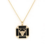 14K Gold Onyx & Diamond Taurus Horoscope Square Pendant Necklace Pendant ALP-226Y-TAU.ON  - Abtin & Co.