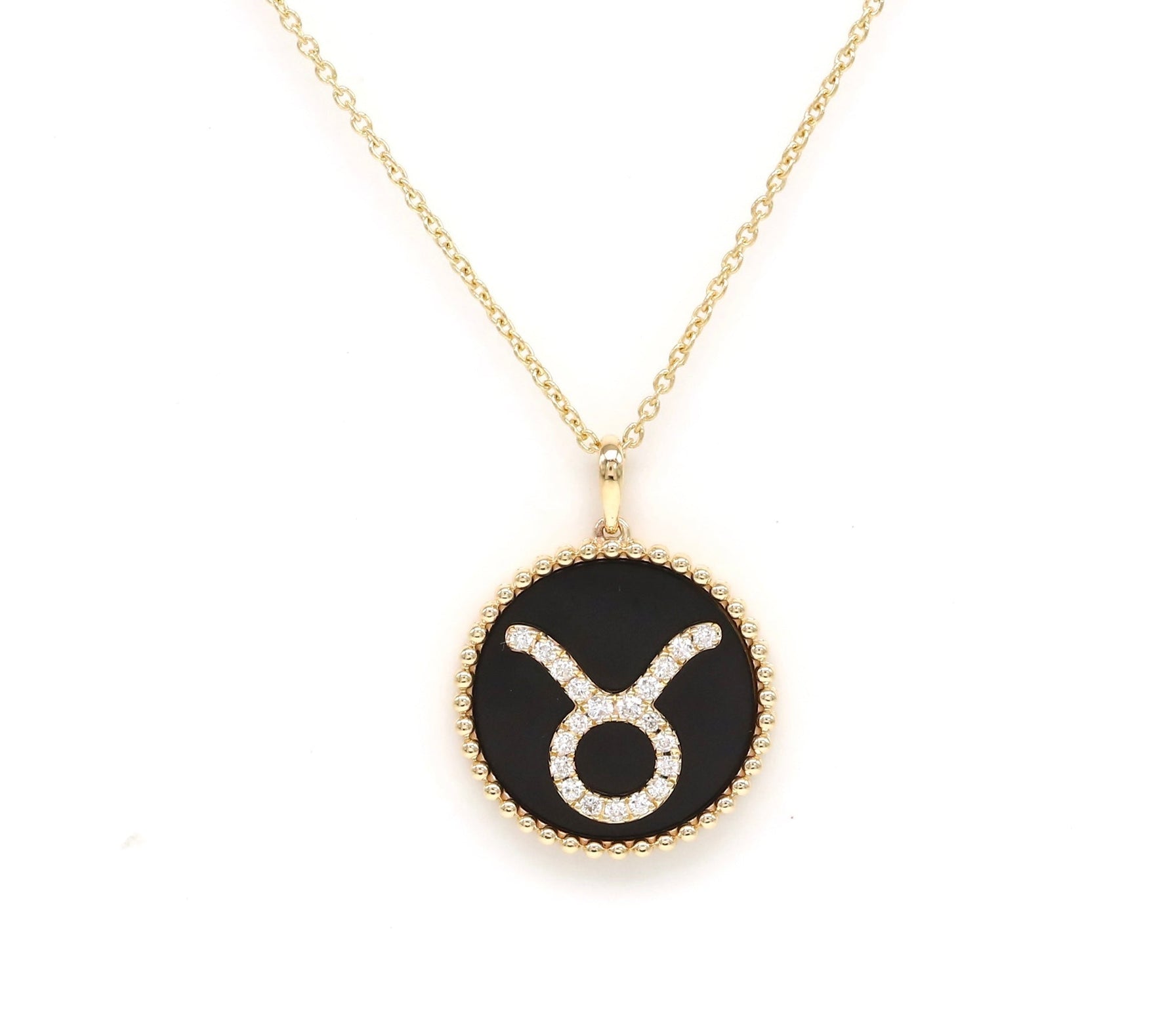 14K Gold Onyx & Diamond Taurus Zodiac Medallion Medallion ALP-227Y-TAU.ON  - Abtin & Co.