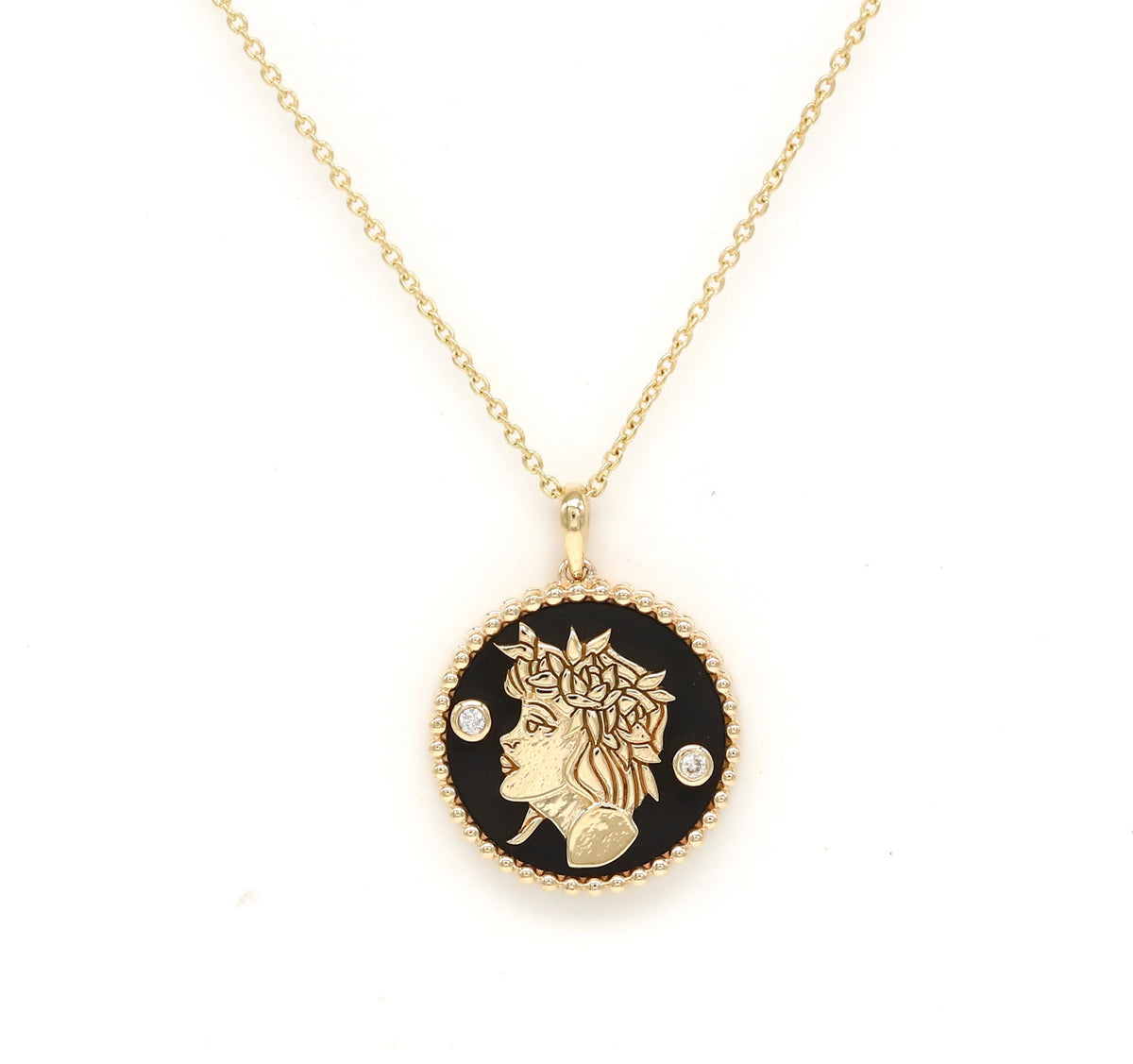 14K Gold Onyx & Diamond Virgo Horoscope Medallion Medallion ALP-225Y.V1-VIR.ON  - Abtin & Co.