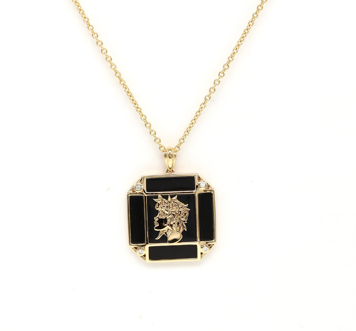 14K Gold Onyx & Diamond Virgo Horoscope Square Pendant Necklace Pendant ALP-226V1-VIR.ON  - Abtin & Co.