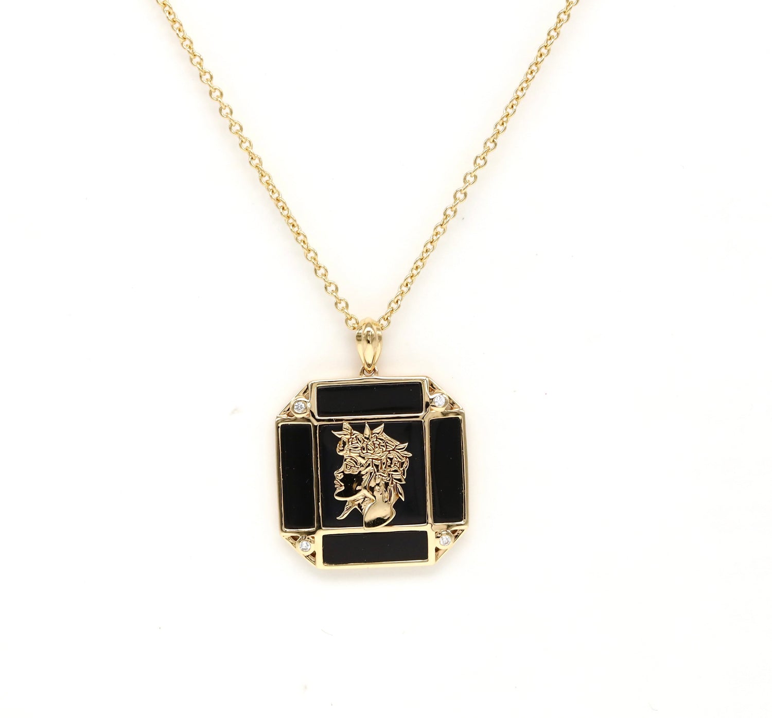 14K Gold Onyx & Diamond Virgo Horoscope Square Pendant Necklace Pendant ALP-226V1-VIR.ON  - Abtin & Co.