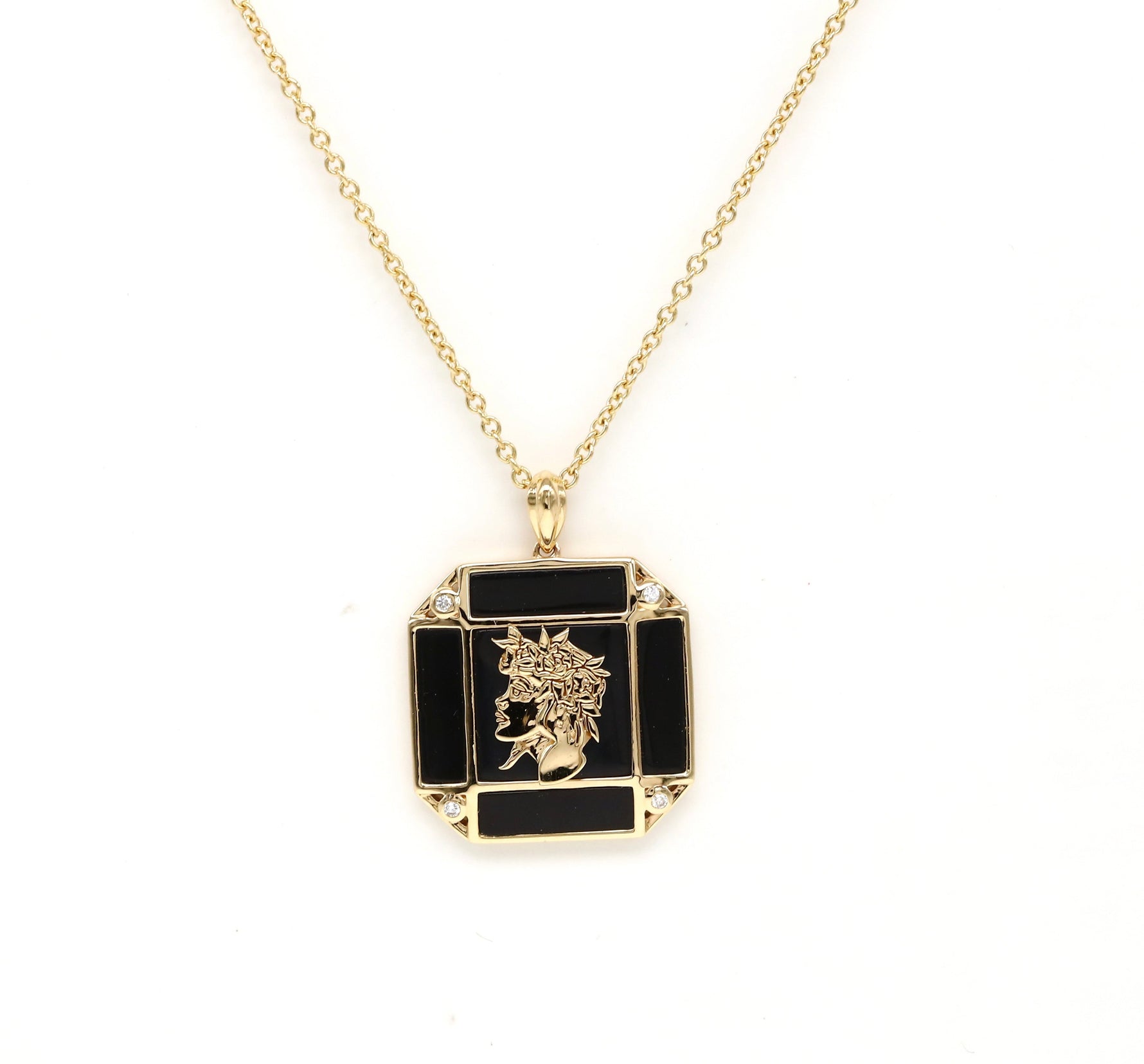 14K Gold Onyx & Diamond Virgo Horoscope Square Pendant Necklace Pendant ALP-226V1-VIR.ON  - Abtin & Co.