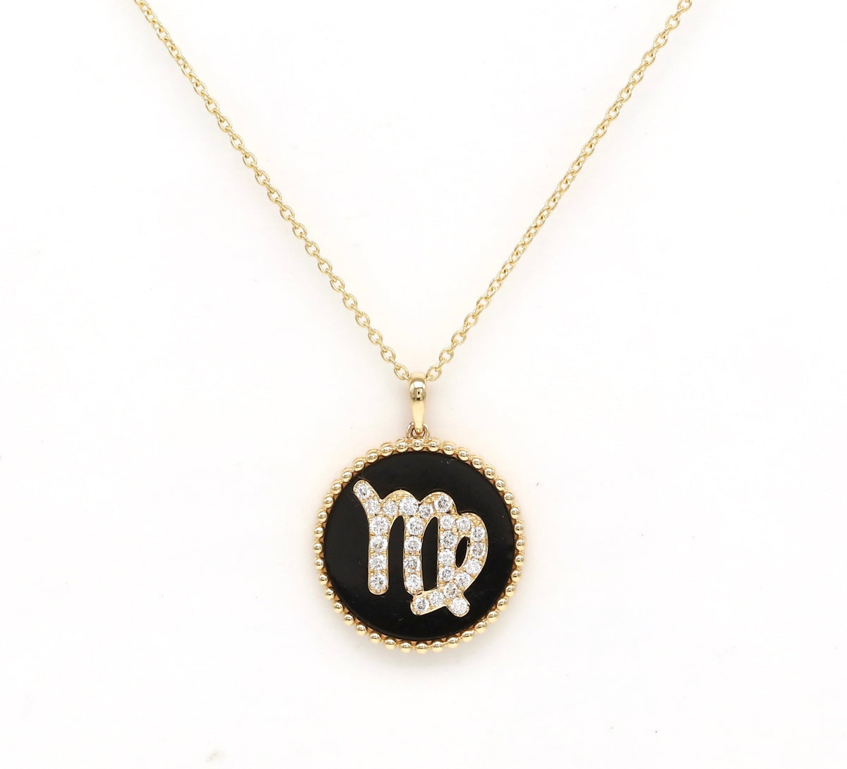 14K Gold Onyx & Diamond Virgo Zodiac Medallion Medallion ALP-227Y-VIR.ON  - Abtin & Co.