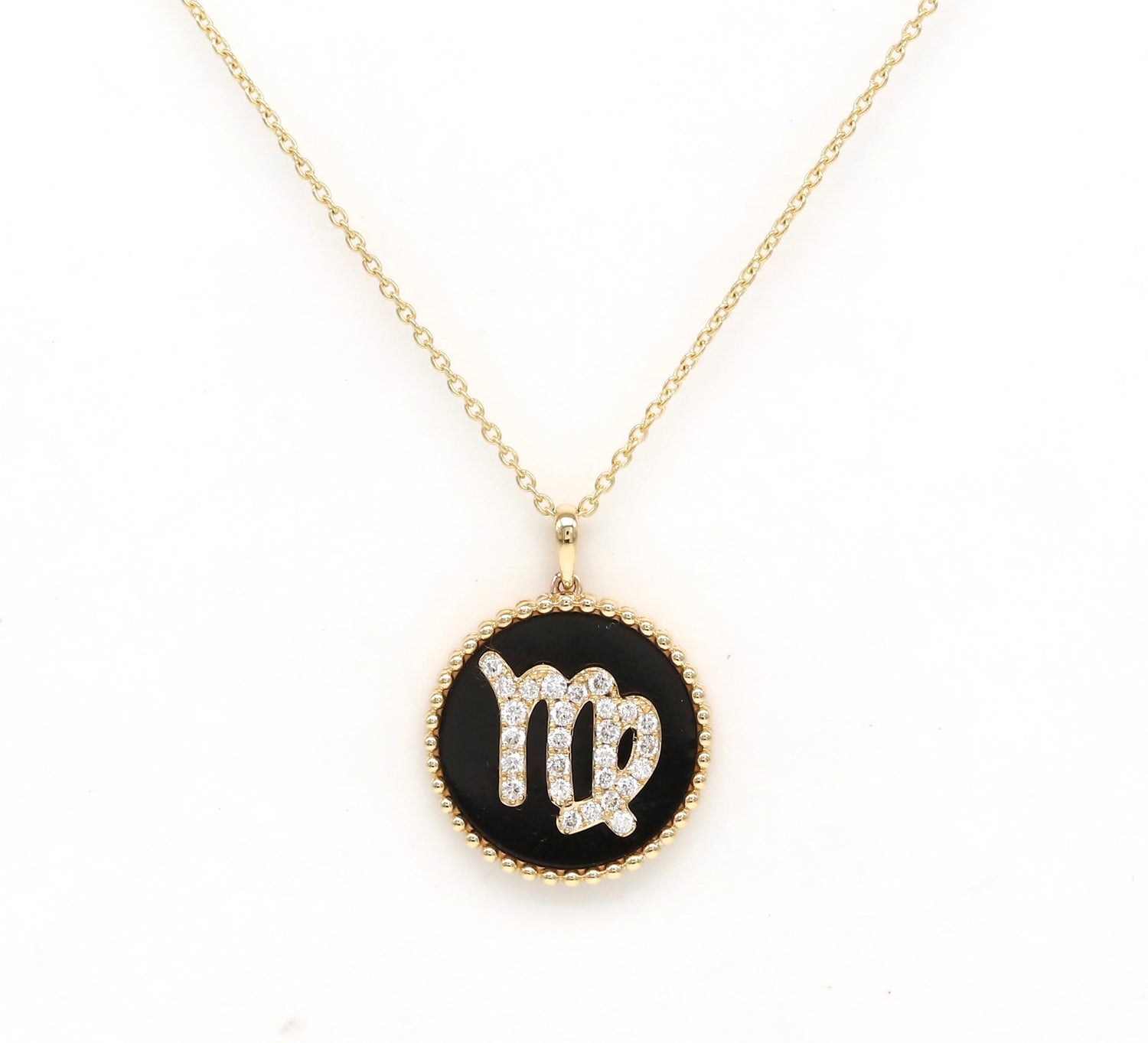 14K Gold Onyx & Diamond Virgo Zodiac Medallion Medallion ALP-227Y-VIR.ON  - Abtin & Co.