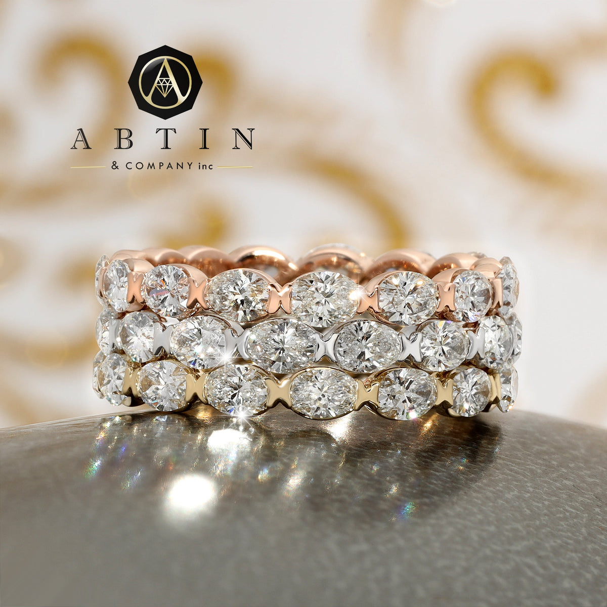14K Gold Oval Cut Halfway East West Eternity Frame Set Lab Grown Diamond Wedding Band Ring Oval Cut ABB-394.1-LGD  - Abtin & Co.