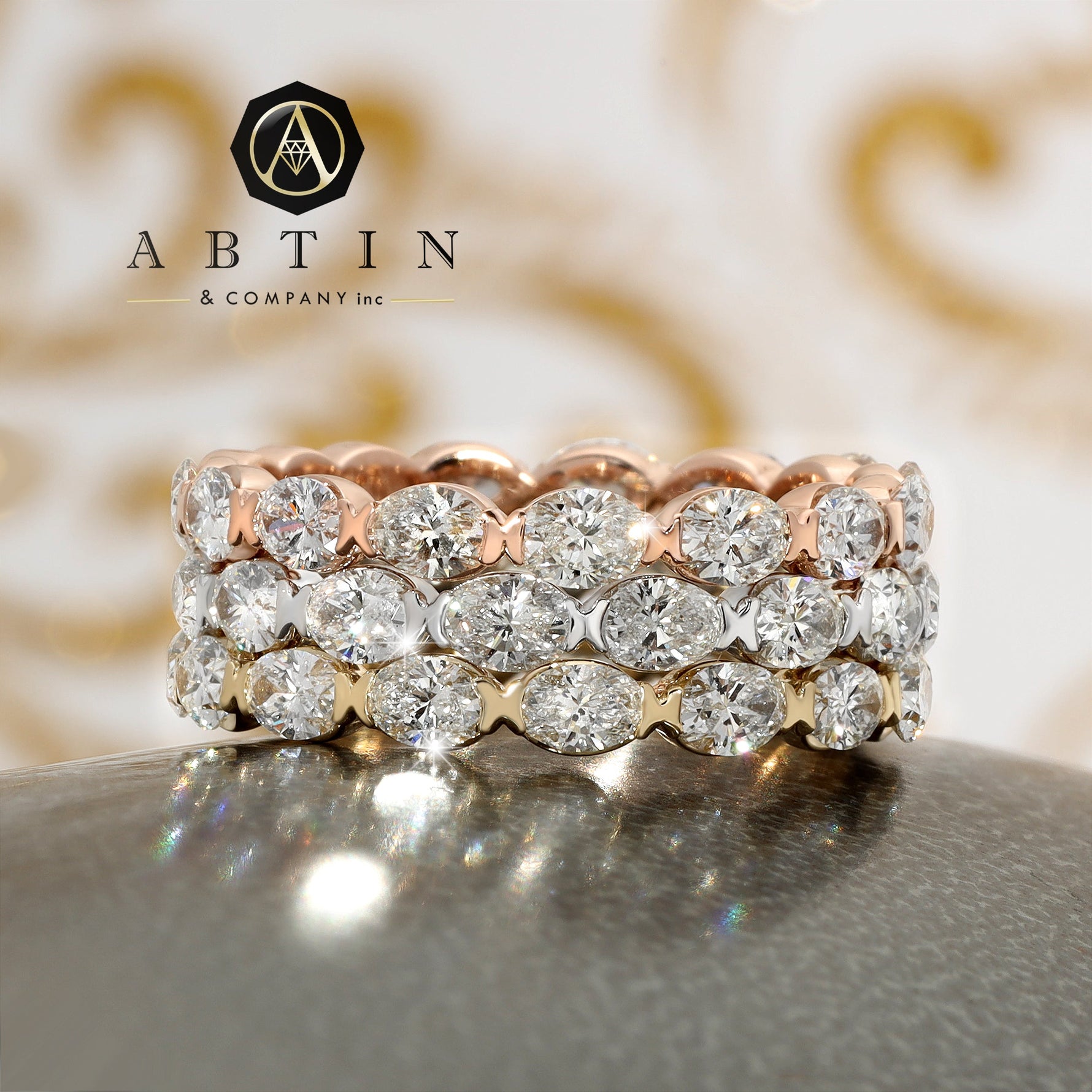 14K Gold Oval Cut Halfway East West Eternity Frame Set Lab Grown Diamond Wedding Band Ring Oval Cut ABB-394.1-LGD  - Abtin & Co.