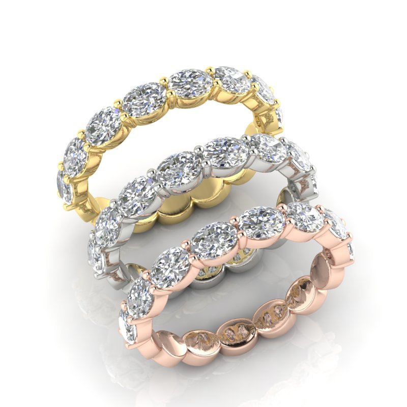 14K Gold Oval Cut Halfway Eternity East West Prong Set Lab Grown Diamond Wedding Band Ring Oval Cut ABB-439.1-LGD-3  - Abtin & Co.