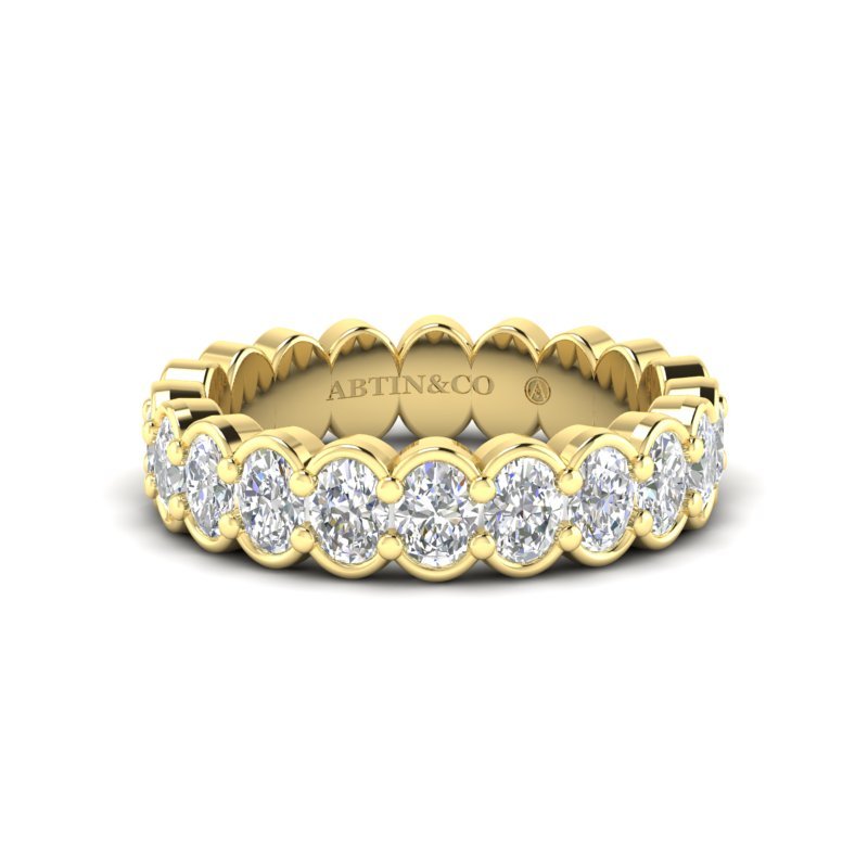 14K Gold Oval Cut Halfway Eternity Half Bezel Set Lab Grown Diamond Wedding Band Ring Oval Cut ABB-420.1-LGD  - Abtin & Co.