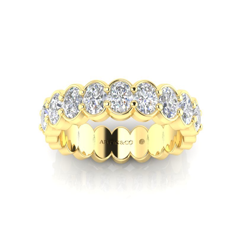 14K Gold Oval Cut Halfway Eternity Half Bezel Set Lab Grown Diamond Wedding Band Ring Oval Cut ABB-421.1-LGD  - Abtin & Co.