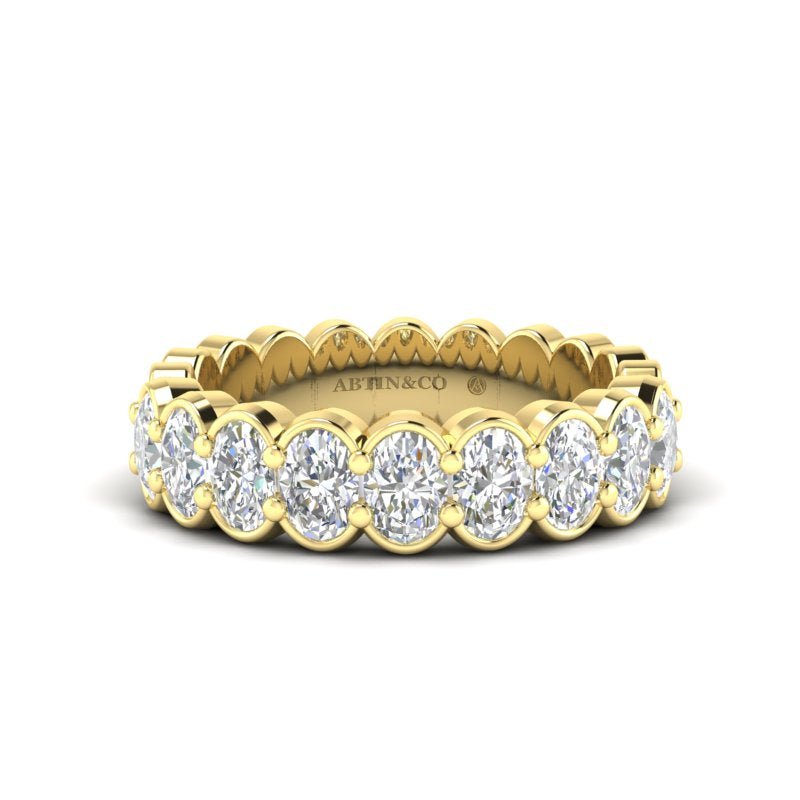 14K Gold Oval Cut Halfway Eternity Half Bezel Set Lab Grown Diamond Wedding Band Ring Oval Cut ABB-421.1-LGD  - Abtin & Co.
